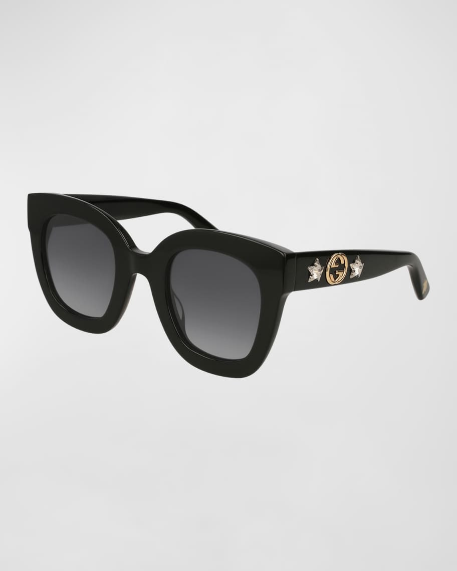 Gucci Rectangle Acetate GG Sunglasses w/ Crystal Stars, Brown Pattern | Neiman Marcus