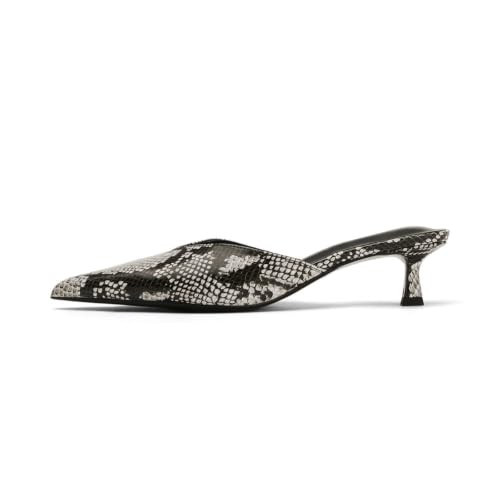 olomisa Women's Pointed Toe Snake Print Mule Heels, Slip-On Flared Kitten Heel Pumps | Amazon (US)