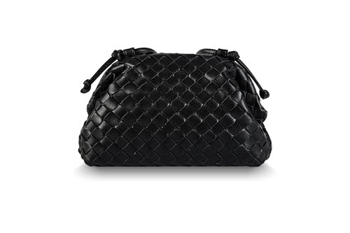 BRYCTSISEN Woven Clutch Purse for Women Fashion Small Square Handbag Vintage Premium Bag PU Leather Handmade Bag (Black) | Amazon (US)