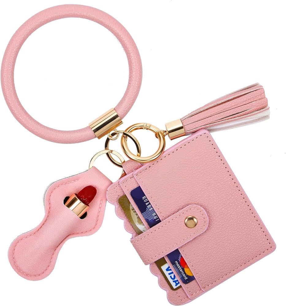 GDKEY Keychain Bracelet, Keychain Pocket Card Holder, Tassel Key Chain Wristlet Ring Circle Bangl... | Amazon (US)