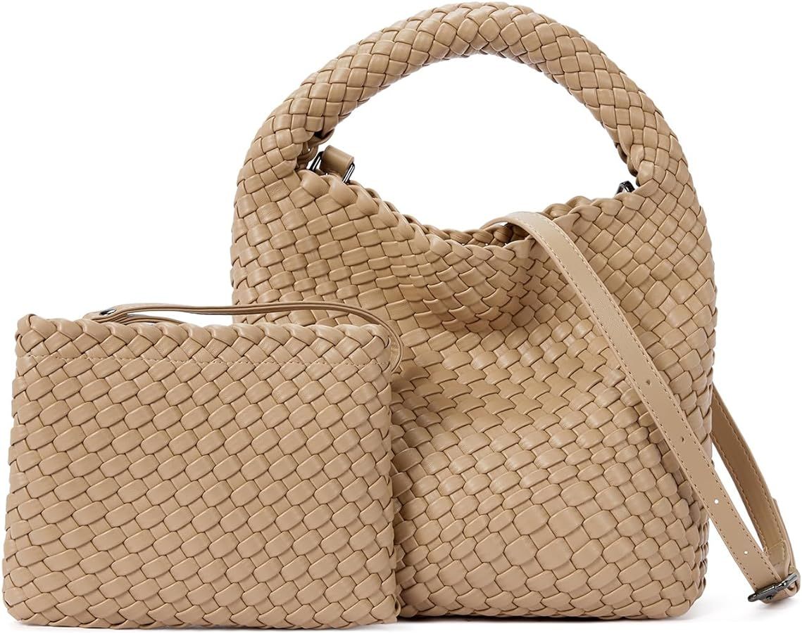 CLUCI Woven Bags for Women with Purse, Woven Tote Bag Vegan Leather Crossbody Handbags, Summer To... | Amazon (US)