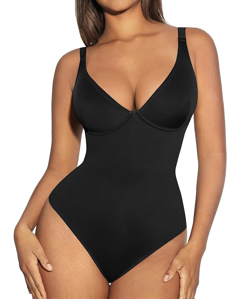 FeelinGirl Shapewear Bodysuits for Women Tummy Control Body Suits Deep V Neck Thong Body Shaper | Amazon (US)