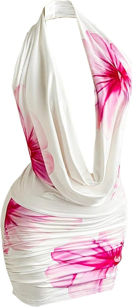 SweatyRocks Women's Club Halter Cowl Neck Dress Draped Going Out Open Back Cocktail Mini Dresses ... | Amazon (US)