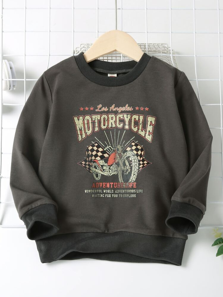 Toddler Boys Slogan & Motorcycle Print Pullover | SHEIN