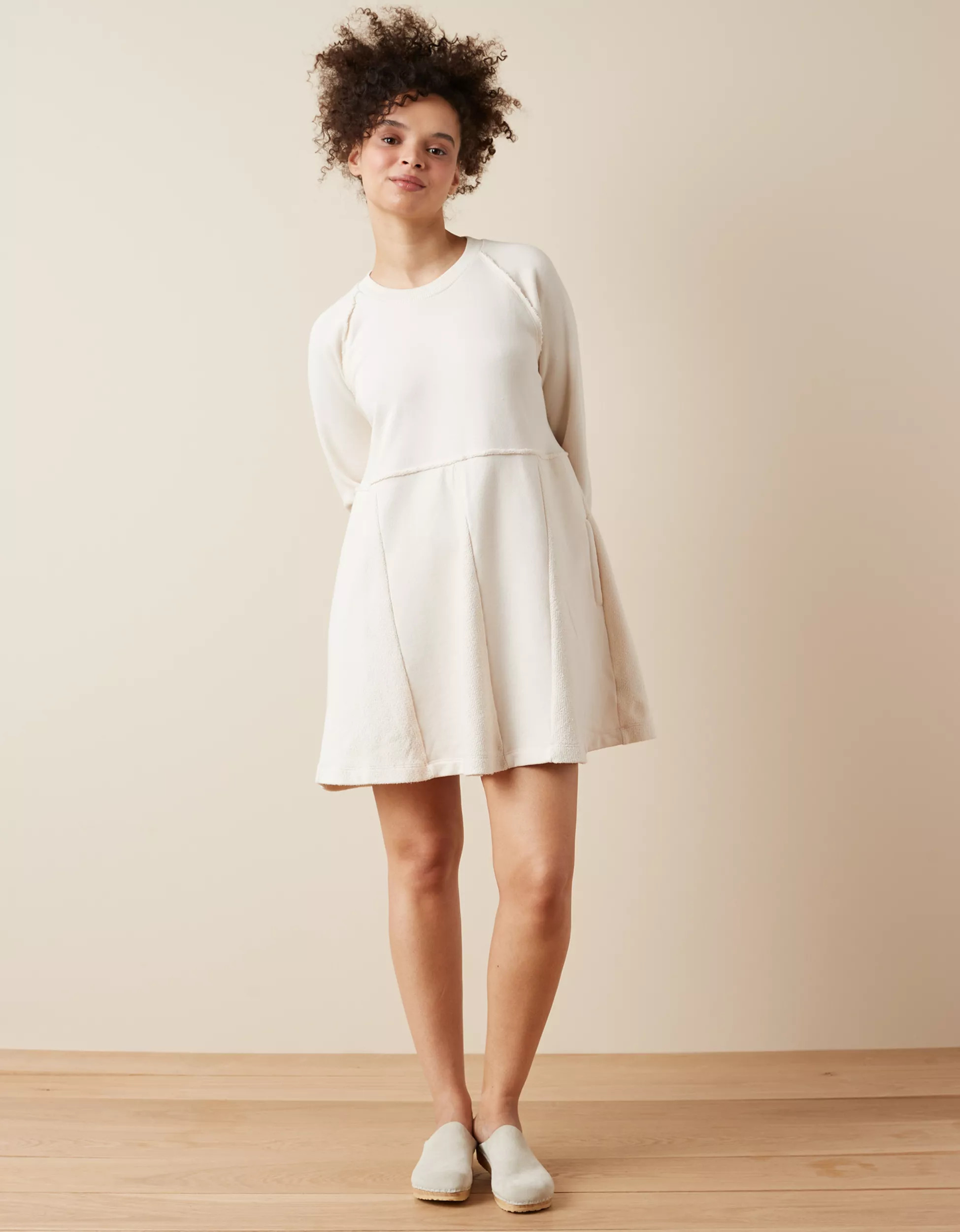 AE Fleece Long-Sleeve Babydoll Mini Dress | American Eagle Outfitters (US & CA)