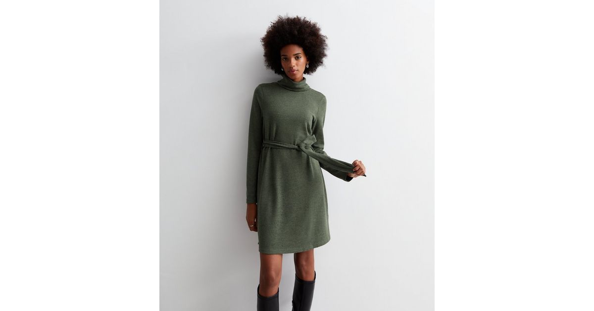 Khaki High Neck Belted Mini Tunic Dress
						
						Add to Saved Items
						Remove from Saved I... | New Look (UK)