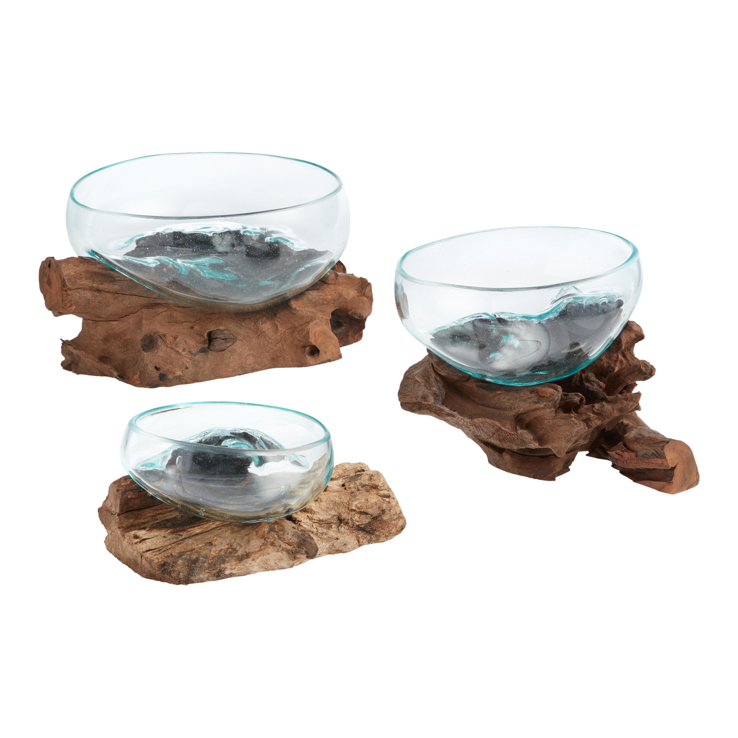 Natural Driftwood And Blown Glass Bowl Decor | World Market