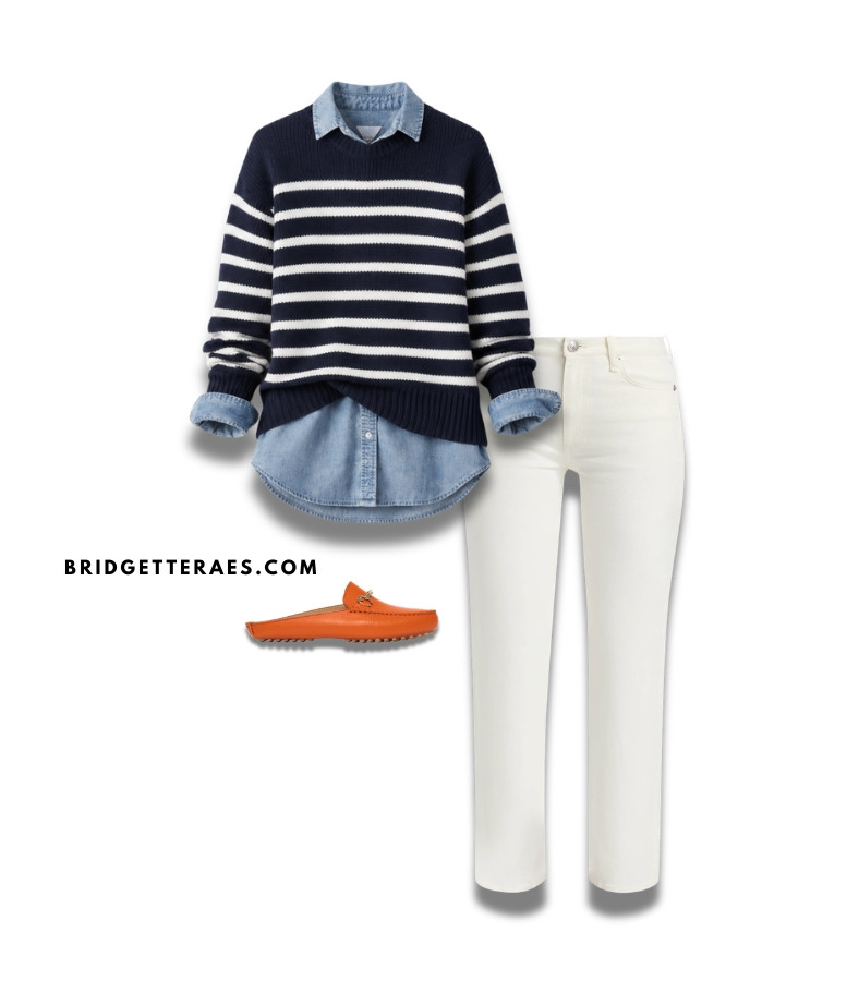 For workplaces with a more relaxed dress code, white jeans can be an easy alternative to traditional denim while still looking polished and intentional.  The combination of classic stripes, chambray, and white denim feels timeless without being predictable. 

 #LTKWorkwear
