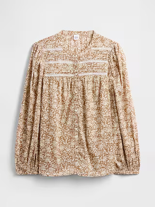 Relaxed Puff Sleeve Lace Top | Gap Factory