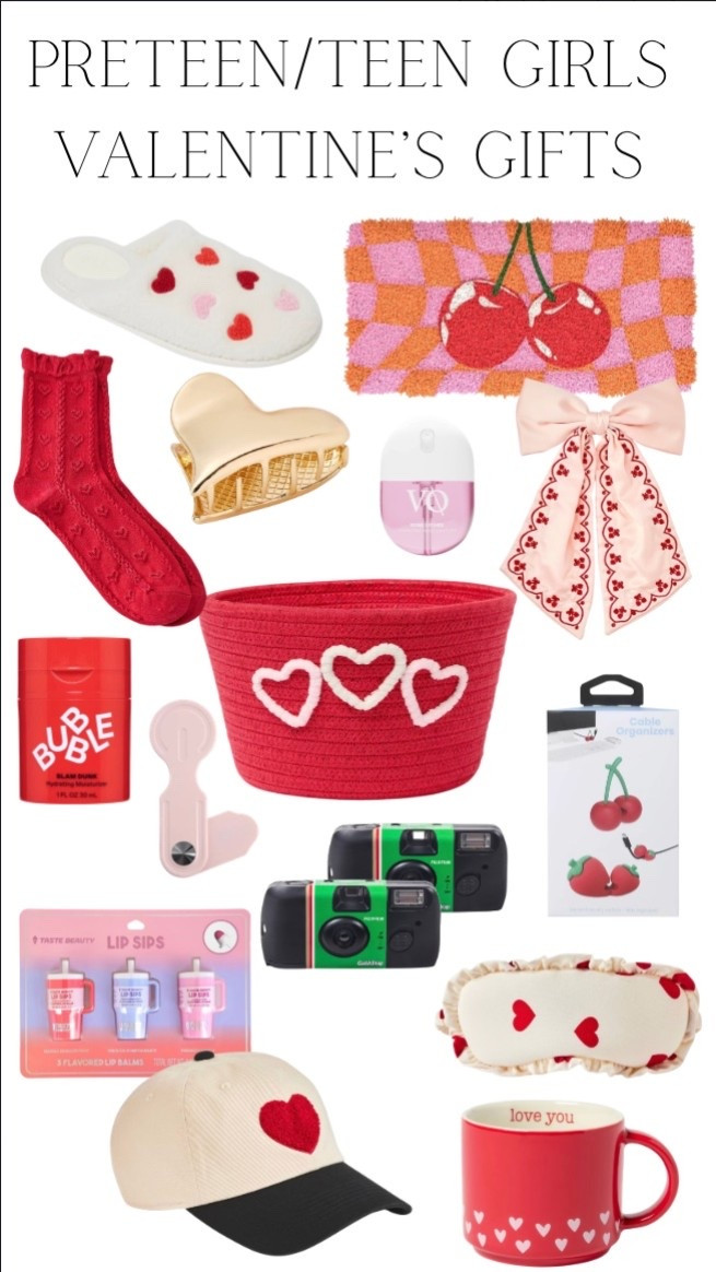 Preteen and teenager Valentine’s Day gifts 

Valentine’s Day basket 
Valentines socks 
Camera 
Slippers 
Makeup 

#LTKBeauty #LTKKids #LTKValentine