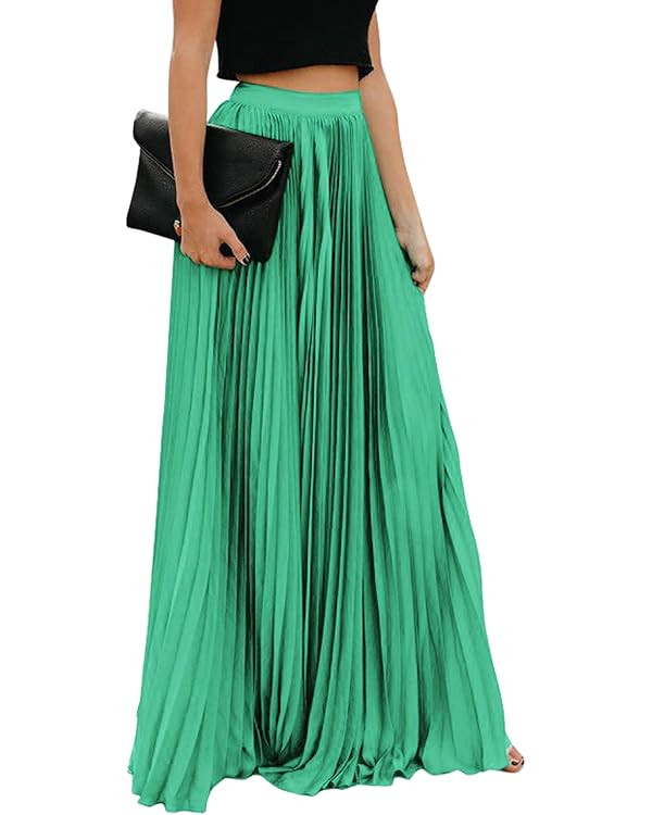 ebossy Women's High Waist Flowy Pleated Chiffon Maxi Skirt | Amazon (US)
