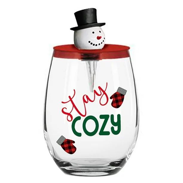 Holiday Time Christmas Stemless Wine Glass With Lid & Tree Bottle Stopper, Stay Cozy - Walmart.co... | Walmart (US)