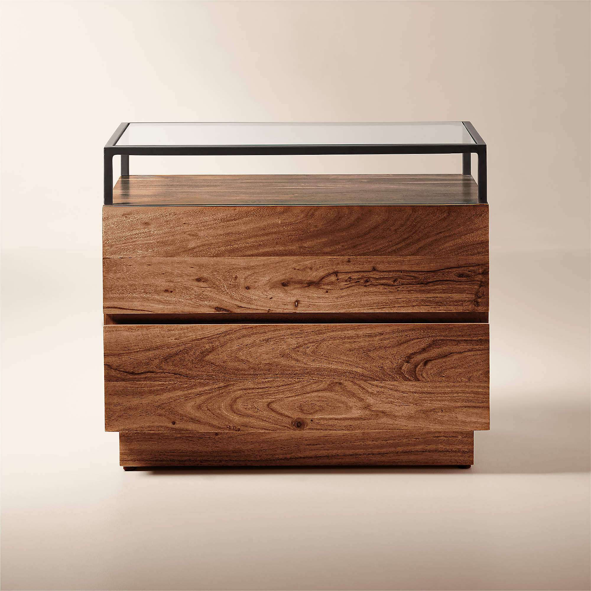 Lawson 26" Wood 2-Drawer Nightstand with Glass Top + Reviews | CB2 | CB2