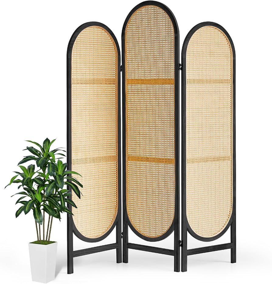 Folding Room Divider 3 Panels - Rattan Privacy Screen, Portable Freestanding Partition, Unique De... | Amazon (US)