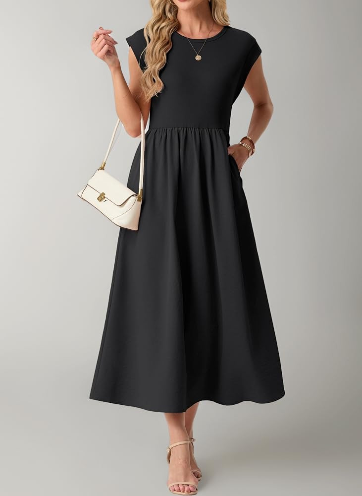 GRECERELLE Summer Dresses for Women UK Cap Sleeve Women Maxi Dresses Elegant A Line Midi Dress Ca... | Amazon (UK)