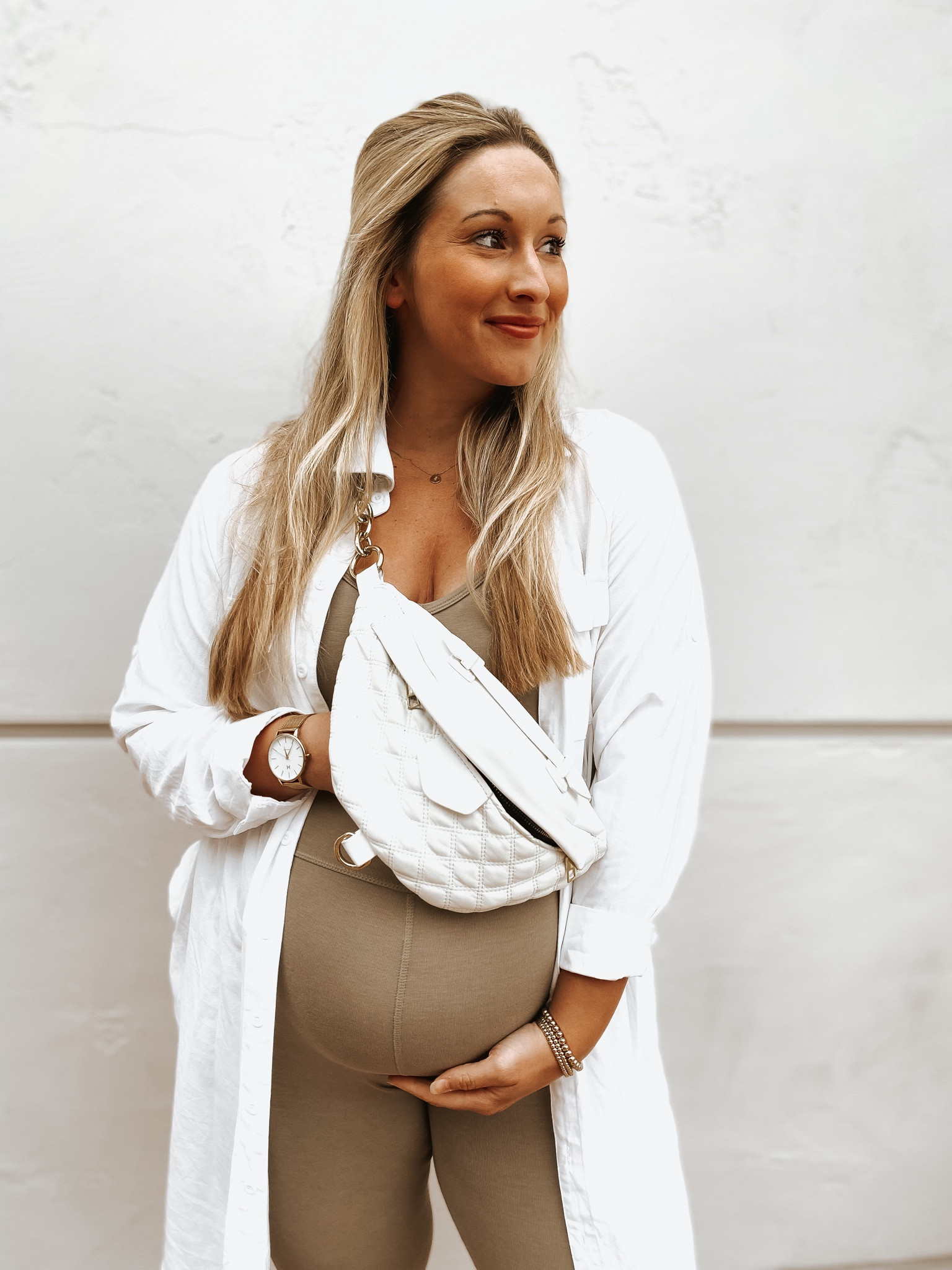 Mom uniform

Size up 1 in ON jumpsuit
Amazon shirt dress worn as overshirt, size up 1
Shein belt bag
Amazon bracelets
Walmart slides run TTS