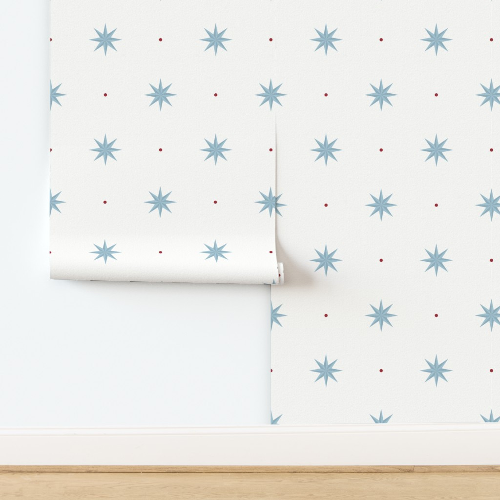 (L) Compass Rose Polka Dot - Classic Nautical Star in Vast Sky & Red Wallpaper | Spoonflower | Spoonflower