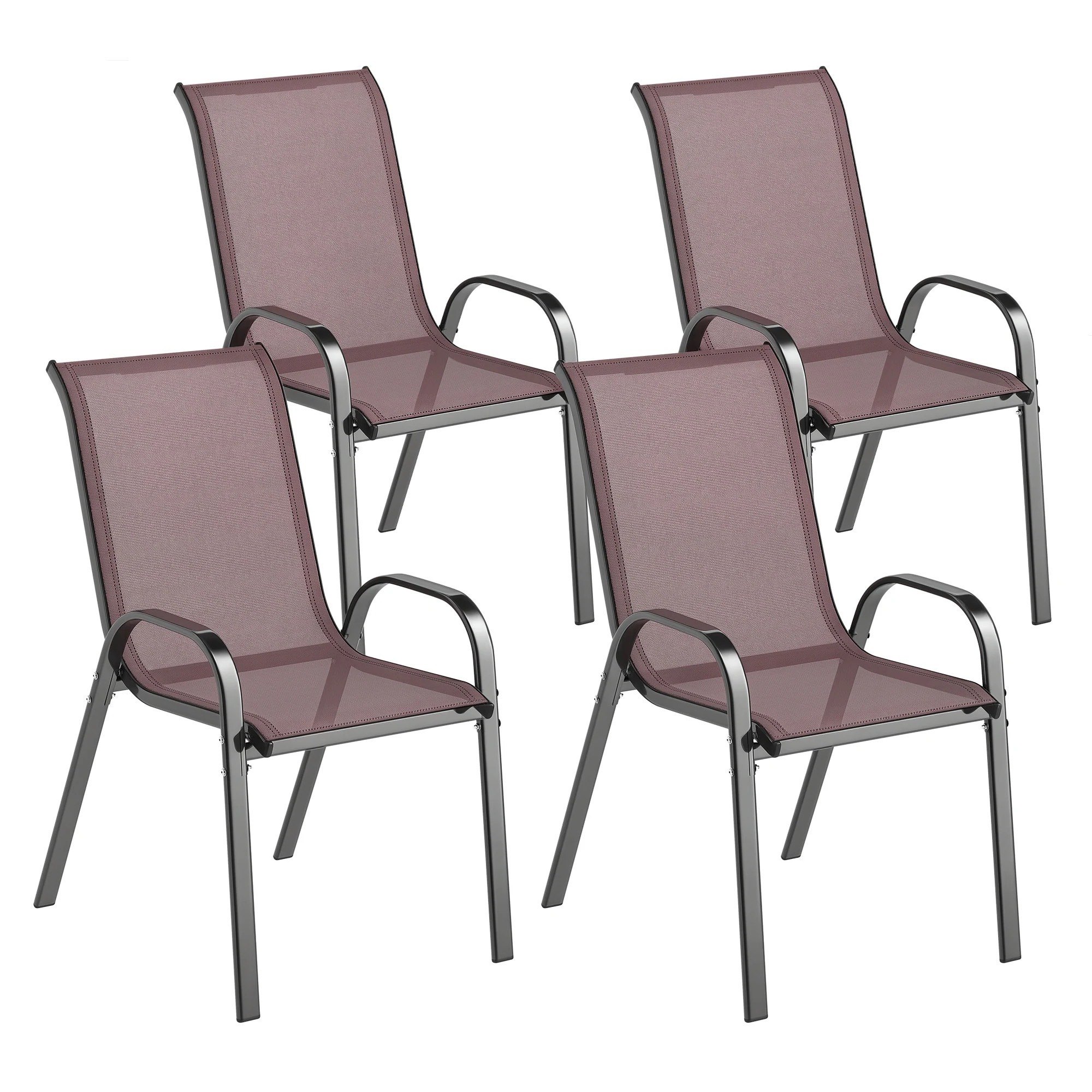 Outsunny Outdoor Dining Chairs Set of 4 Stackable Outdoor Patio Chairs with High Back Breathable Mesh Seat for Garden Lawn Backyard Brown one_size | Lowe's
