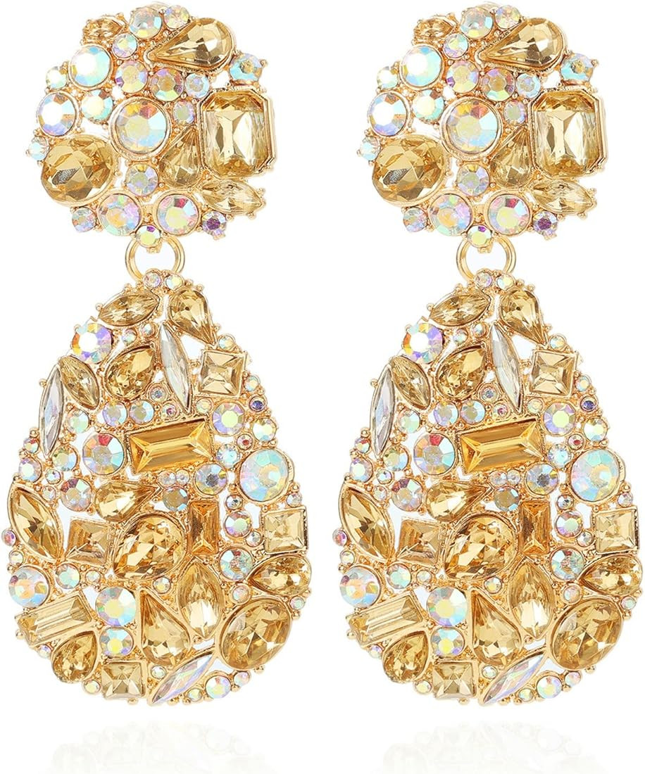 9 Colors Rhinestone Statement Earrings Big Teardrop Costume Earrings Formal Crystal Chandelier Dr... | Amazon (US)