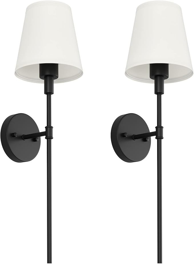 Tipace Indoor Brass Wall Lights with White Fabric,Bathroom Vanity Light Fixtures Set of 2,Modern ... | Amazon (US)