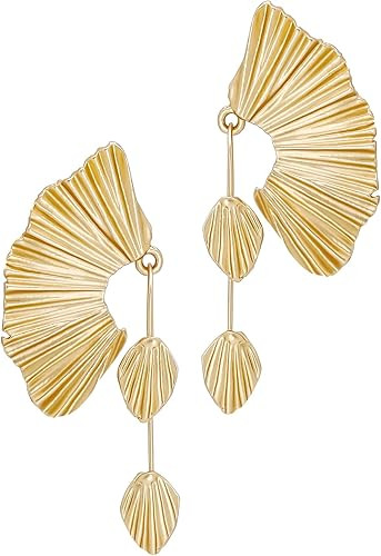 Gold Statement Earrings for Women by SNGIA, Chunky Dangle Leaf Fan Shape Flower Earrings, Vintage... | Amazon (US)