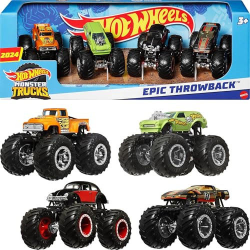 Hot Wheels Monster Trucks, 1:64 Scale Monster Trucks Toy Trucks, Set of 4, Giant Wheels, Favorite Characters and Cool Designs | Amazon (US)