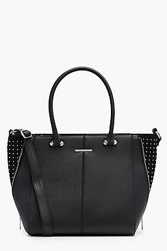 Crosshatch and Suedette Pinstud Tote | Boohoo.com (US & CA)