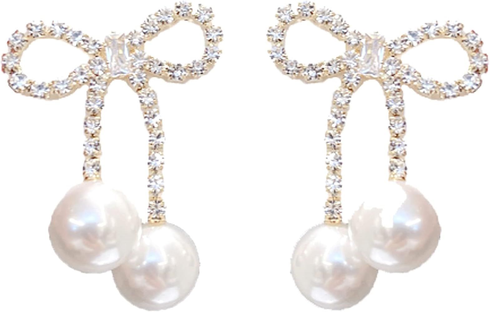 Bow Drop Earrings for Women Girls Silver Crystal Bowknot Tassels Statement Earrings Lightweight S... | Amazon (US)