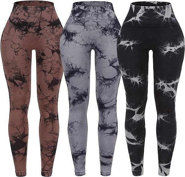 OVESPORT 3 Pack Tie Dye Seamless High Waisted Workout Leggings for Women Scrunch Butt Lifting Yog... | Amazon (US)