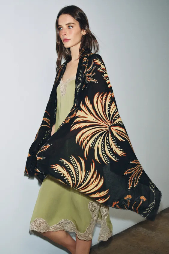 PRINTED LINEN SCARF | Zara US