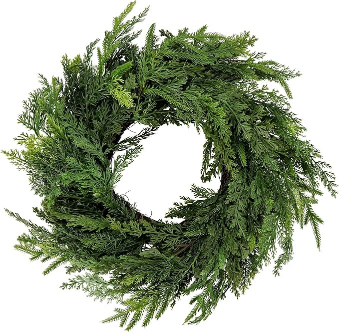 Faux Cedar Christmas Wreath for Front Door - Realistic Artificial Pine Greenery Wreaths for Outdo... | Amazon (US)