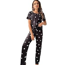 Cozyease Women's Cute Pajama Set Heart Print Short Sleeve Round Neck Tee Top and Pants Pajama Set... | Amazon (US)