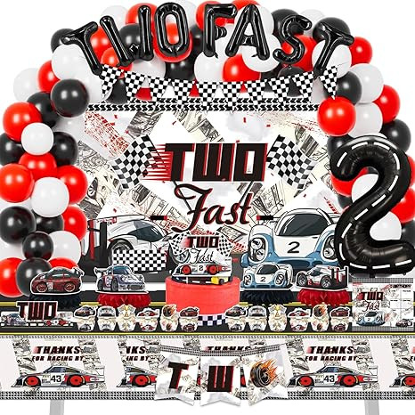 Mpanwen Two Fast Birthday Decorations for Boys, 153 Pcs Race Car Birthday Party Supplies - Backdr... | Amazon (US)