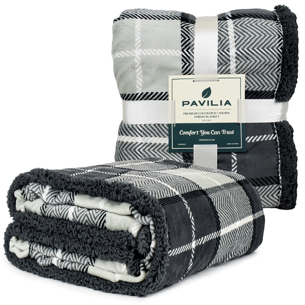 PAVILIA Premium Plaid Sherpa Fleece Throw Blanket | Super Soft, Cozy, Plush, Lightweight Microfib... | Walmart (US)