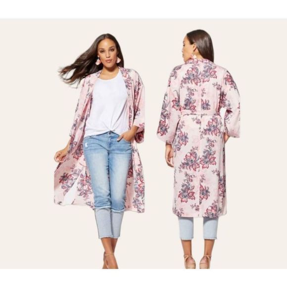 Gabrielle Union X New York & Company Floral Print Duster Kimono Robe Sz M | Poshmark