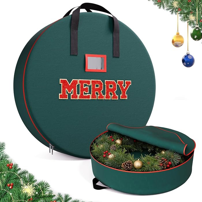 Christmas Wreath Storage Container 30 Inch With MERRY Chenille Letters, Wreath Bag Box Garland Or... | Amazon (US)