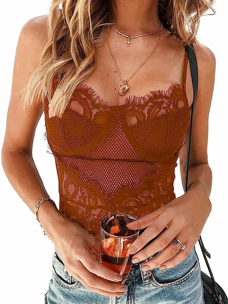 Kaei&Shi See Through Lingerie V-Neck Floral Lace Babydoll Sexy Lingerie For Women One Piece Bodys... | Amazon (US)