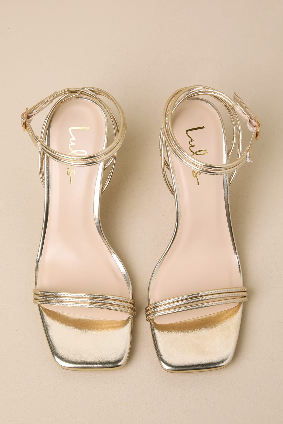 Ellara Gold Metallic Strappy Square-Toe High Heel Sandals | Lulus
