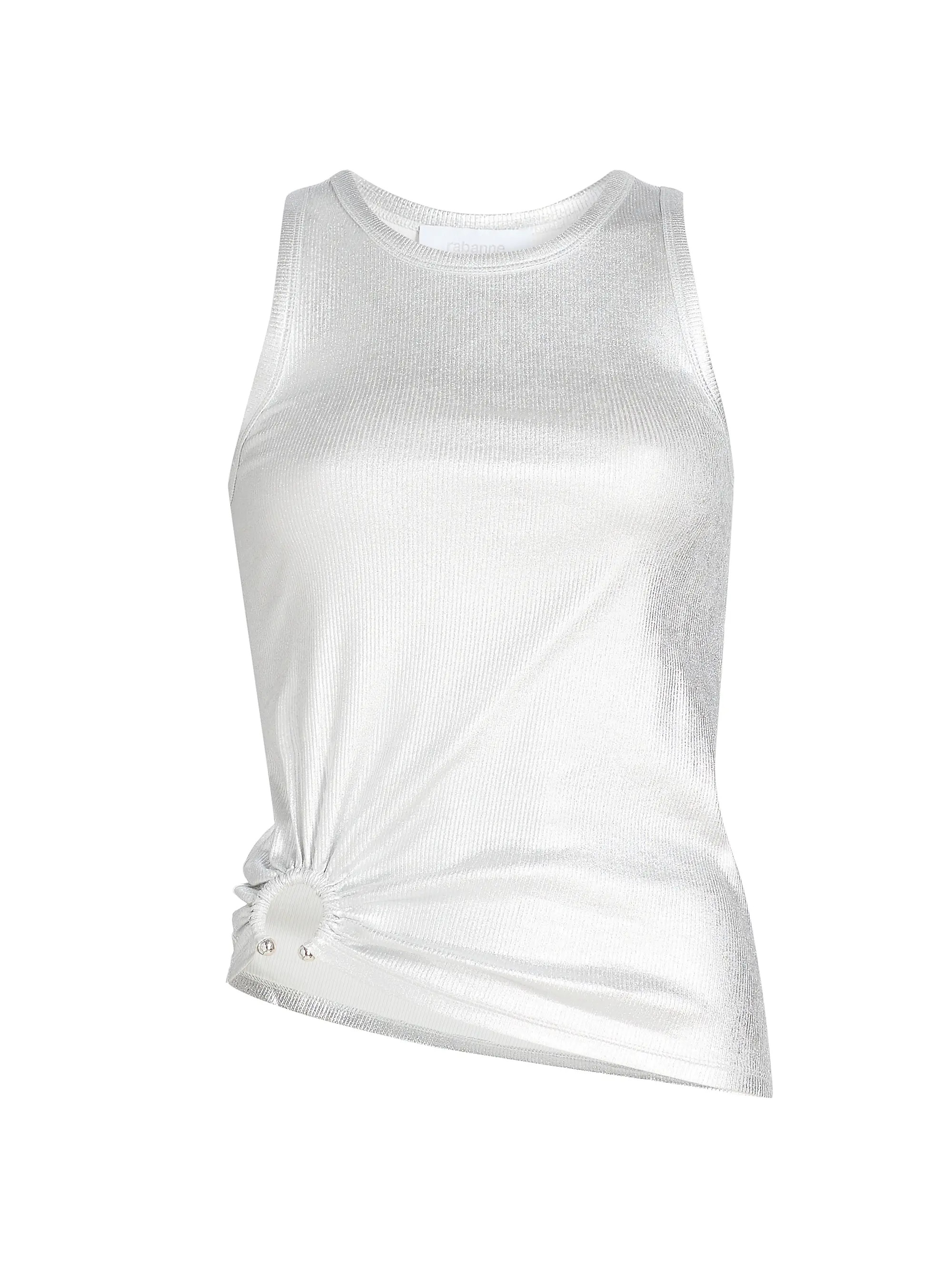 Rabanne Ring-Accented Metallic Ribbed Tank Top | Saks Fifth Avenue | Saks Fifth Avenue