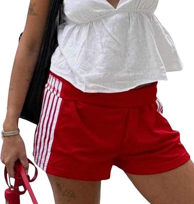 NUFIWI Women Striped Athletic Shorts Elastic Waist Wide Leg Track Shorts Casual Loose Workout Run... | Amazon (US)