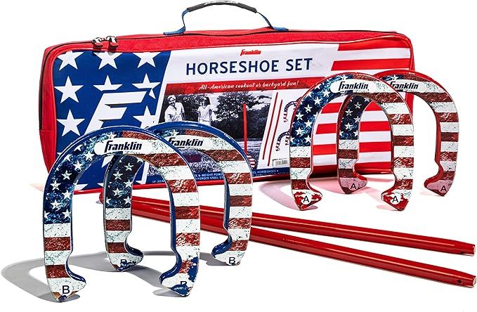 Franklin Sports Horseshoes Set - Includes 4 Horseshoes and 2 Stakes - Beach or Backyard Horseshoe... | Amazon (US)