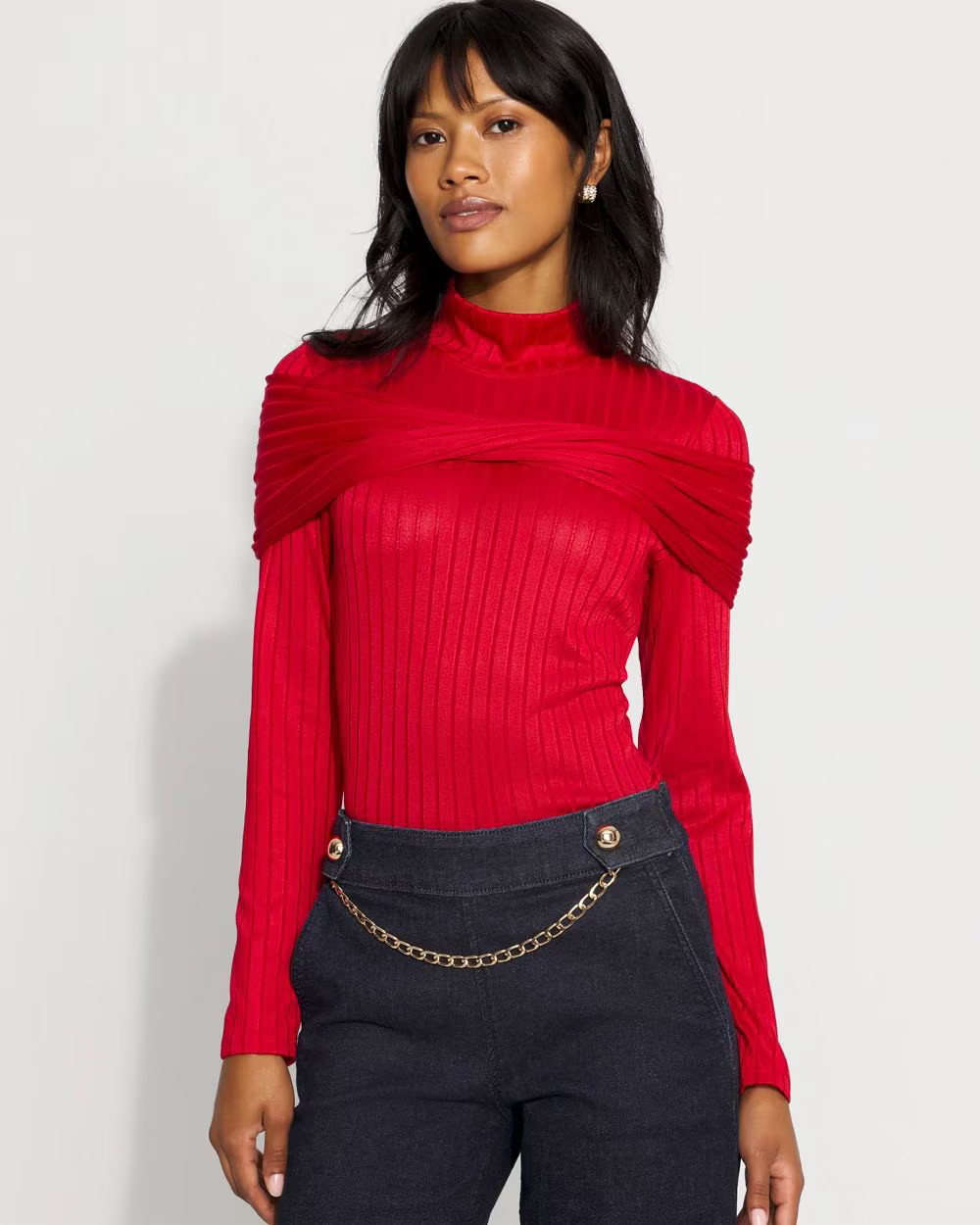 Convertible Mockneck Rib Knit Top | White House Black Market