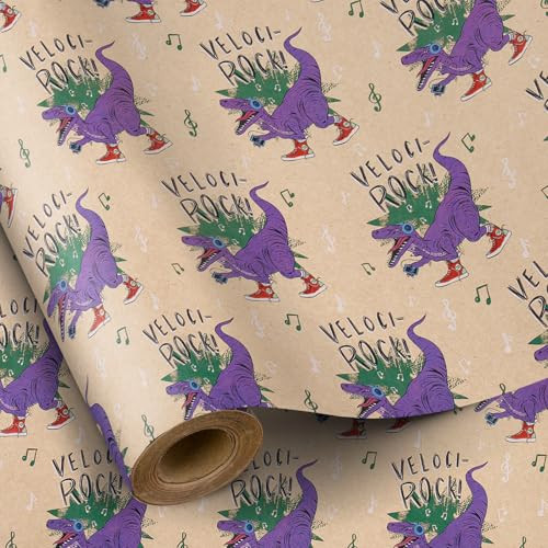 RUSPEPA Dinosaur Wrapping Paper for Kids, Mini Roll, Kraft Wrapping Paper with Dinosaur and Veloci Rock Pattern Designs, Gift Wrap for Boys, Birthday, Party and Holiday, 17 in x 16.4 ft | Amazon (US)