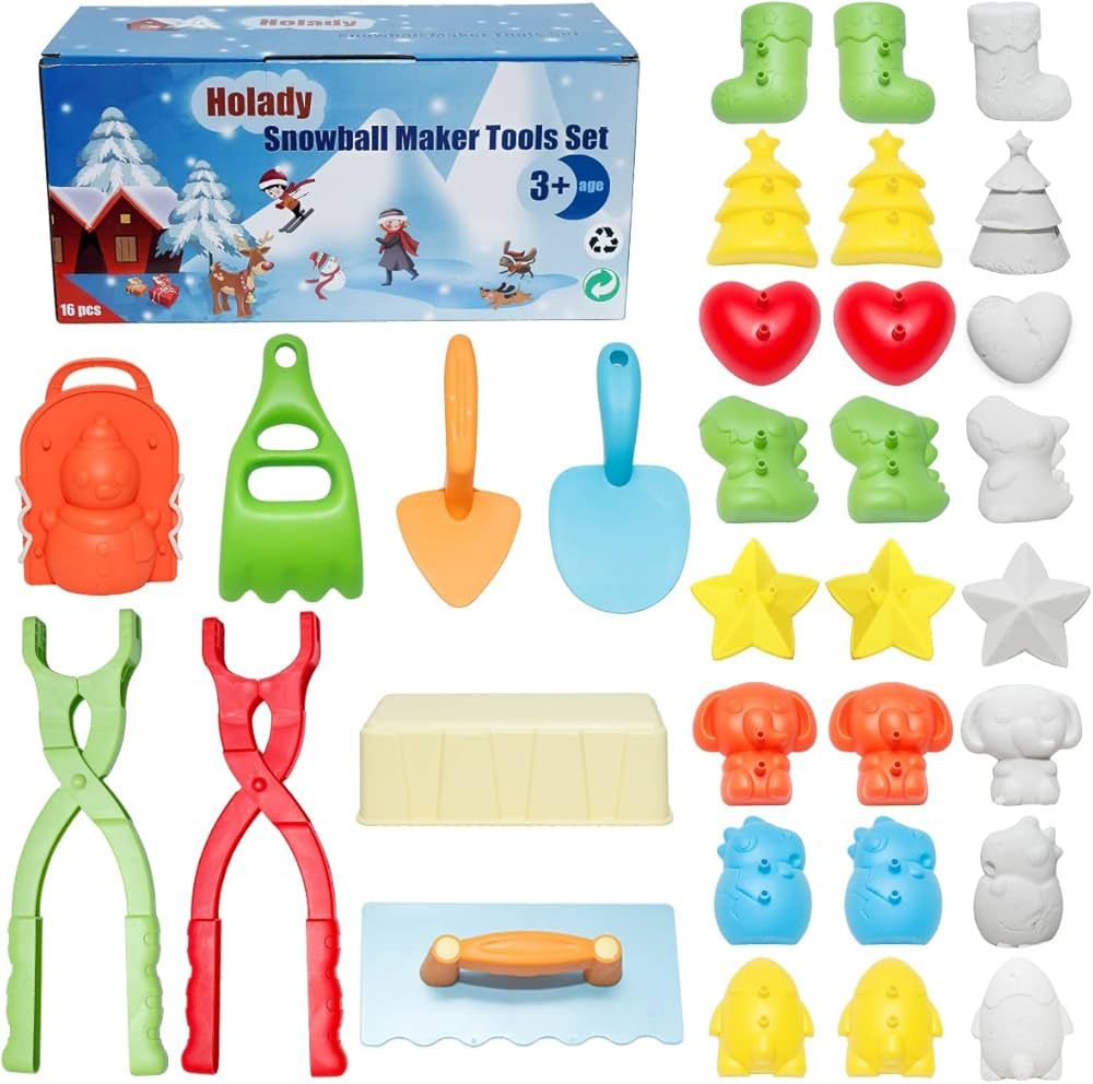 Holady 16 Pcs Snow Toys,Snowball Maker Tool,Perfect Outdoor Play Snow or Sand Toys for Kids and A... | Amazon (US)