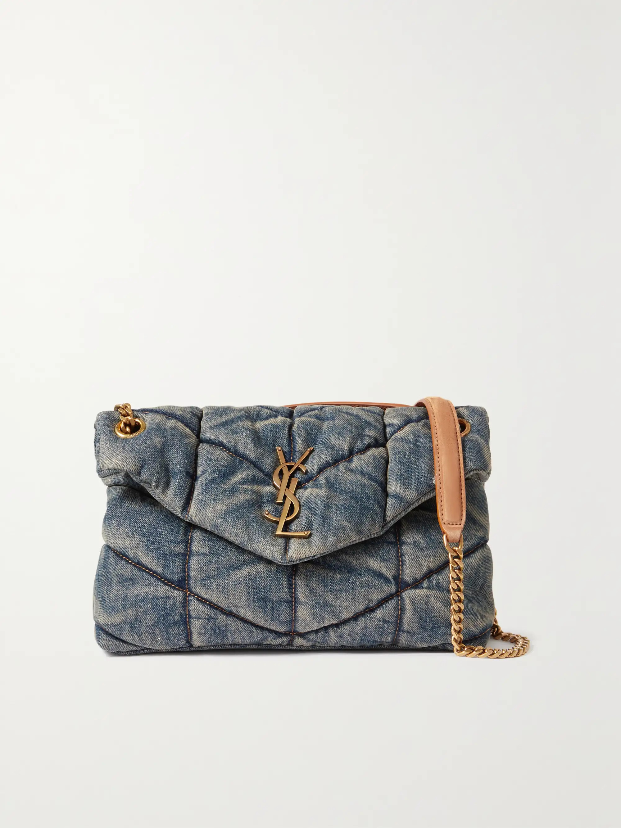 SAINT LAURENT Puffer small suede-trimmed quilted denim shoulder bag | NET-A-PORTER | NET-A-PORTER (US)