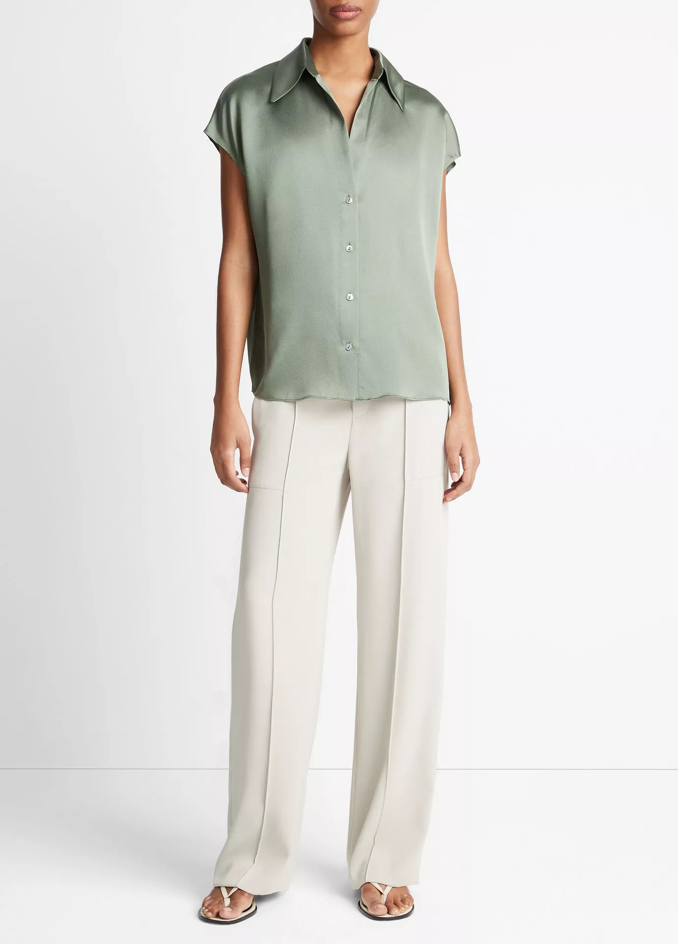 Silk Cap-Sleeve Ruched-Back Blouse | Vince LLC
