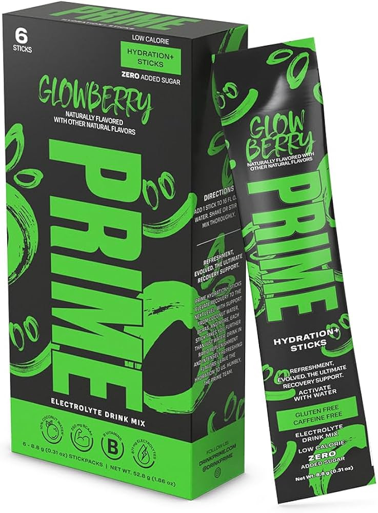 Prime Hydration+ Stick Pack | GLOWBERRY | 6 Sticks | Electrolyte Drink Mix | 10% Coconut Water | ... | Amazon (US)