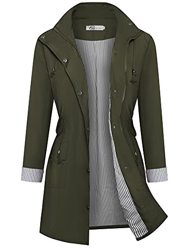 Twinklady Women's Raincoats Windbreaker Rain Jacket Waterproof Lightweight Outdoor Hooded Trench Coats (Armygreen XL) | Amazon (US)