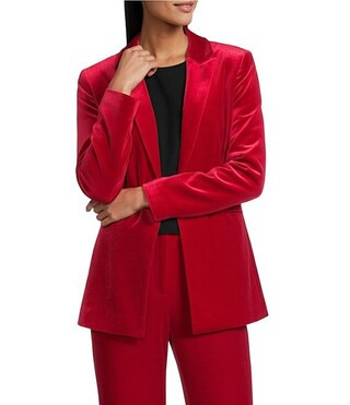 Liza Stretch Velvet Notch Lapel Long Sleeve Button Front Coordinating Blazer | Dillard's