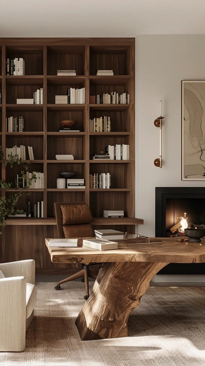 Earthy Modern home office 🤎 rich wood tones and soft neutrals combine beautifully in this space.

#LTKHome #LTKSaleAlert